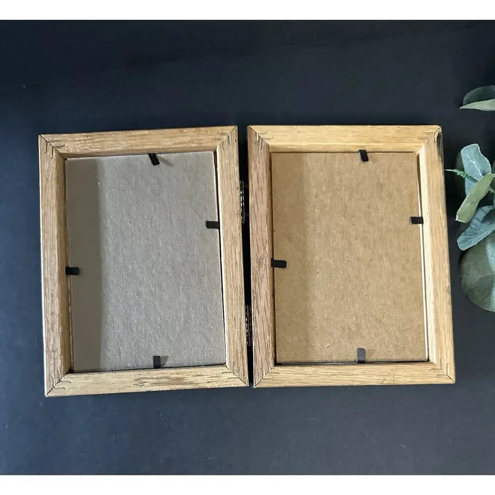 Hinged Double Wood Picture Frame 4.5x6 Mushroom Botanical Prints Cottagecore